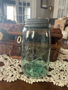 Ball Mason Aqua Glass Jar with zinc lid